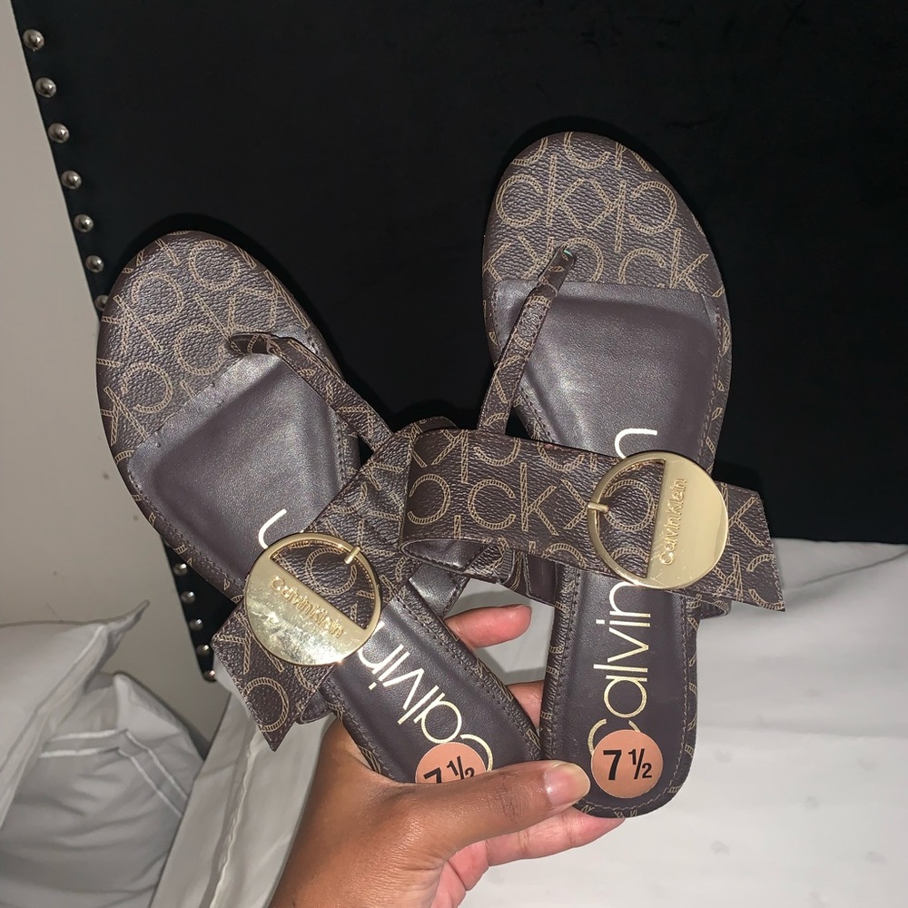 Calvin Klein Women's Monogram Brown Sandals